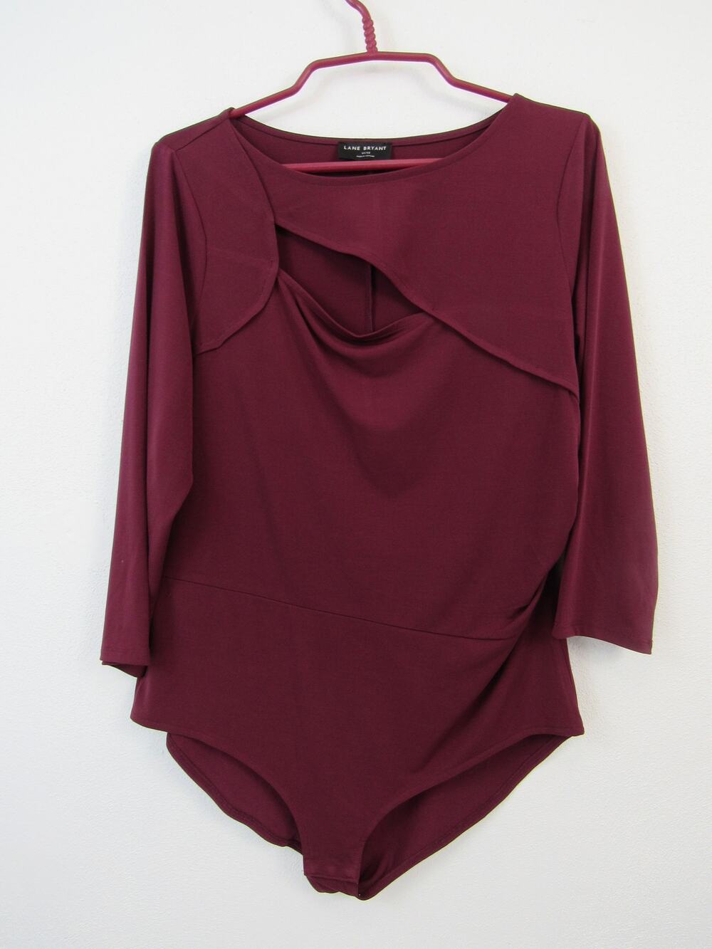 Lane Bryant 14/16 Bodysuit Cutout Boat Neck 3/4 Sleeve Maroon Button Snap Plus